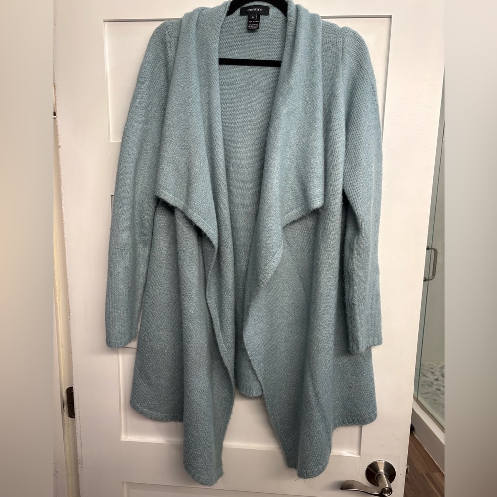 Karen Kane Dusty Blue Draped Open-Front Cardigan